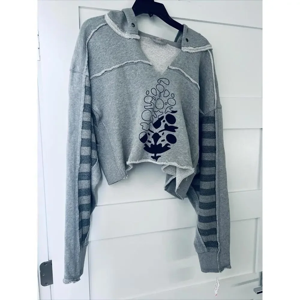 Free People Movement Gray Nights Like This Oversized Cropped Hoodie Size S - Picture 2 of 6